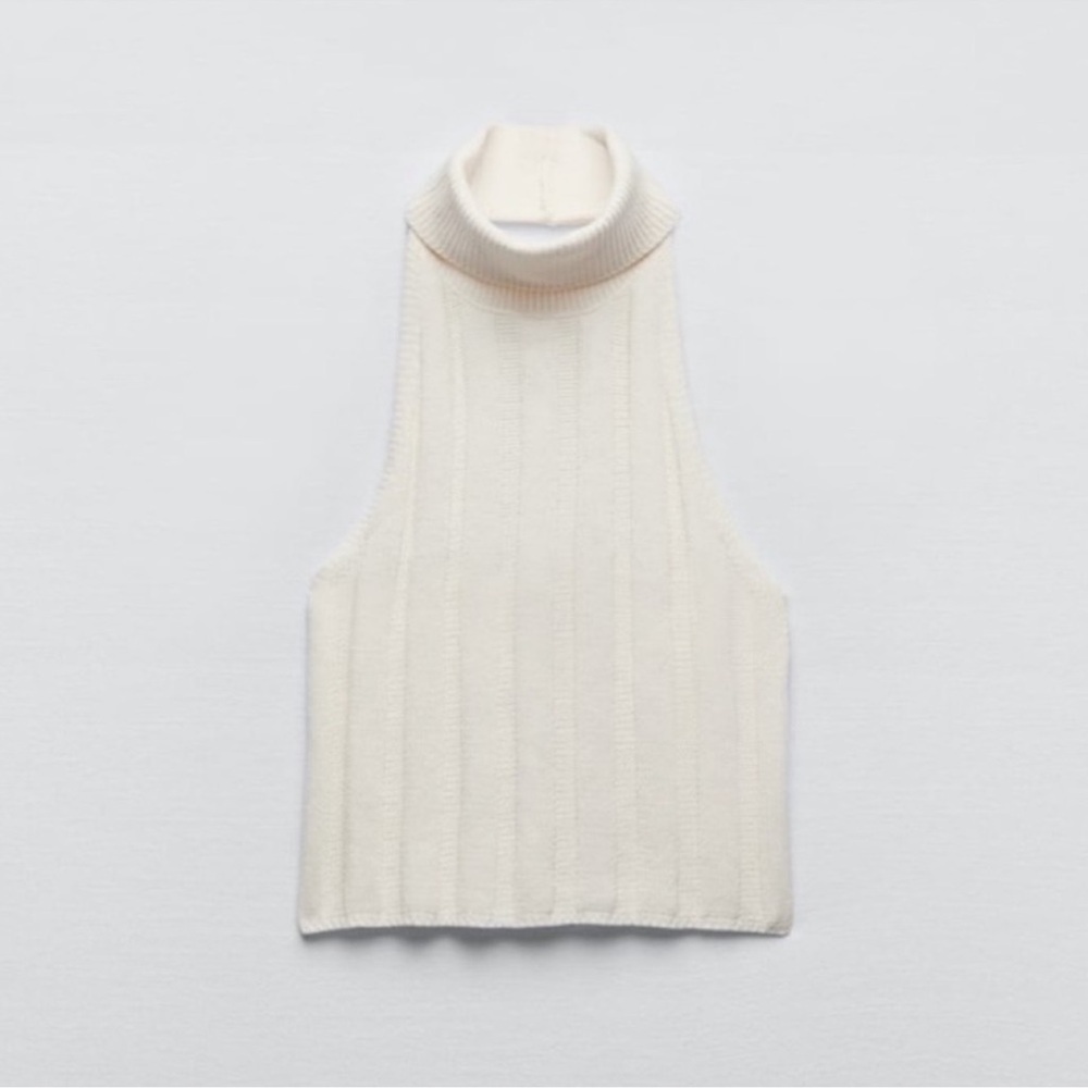 Zara Cream Sleeveless Turtleneck Top
